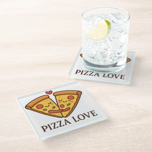 Leuke Pizza Liefde Sticker Glazen Onderzetter (Schuin)