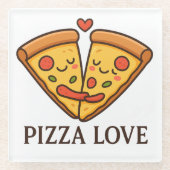 Leuke Pizza Liefde Sticker Glazen Onderzetter (Voorkant)