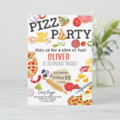 Leuke pizza-uitnodiging voor kinderverjaardagsfees kaart (Staand voorkant)