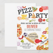 Leuke pizza-uitnodiging voor kinderverjaardagsfees kaart (Voorkant / Achterkant)