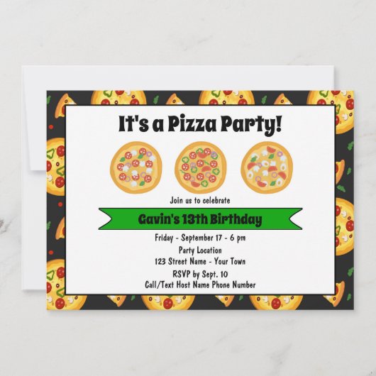 Leuke Pizza Verjaardagsfeestuitnodiging Kaart (Voorkant)