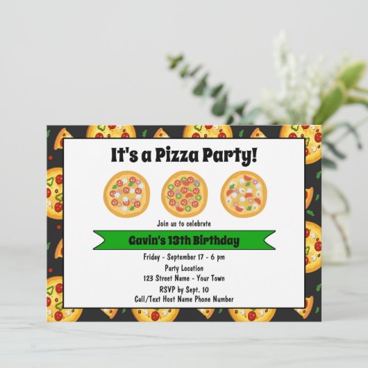 Leuke Pizza Verjaardagsfeestuitnodiging Kaart (Staand voorkant)