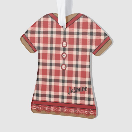 Leuke Plaid Doll Jurk met Kant Custom Ornament (voorkant)