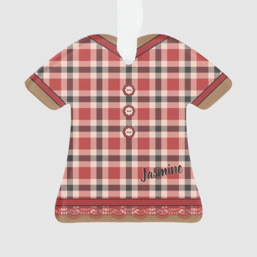 Leuke Plaid Doll Jurk met Kant Custom Ornament (voorkant)