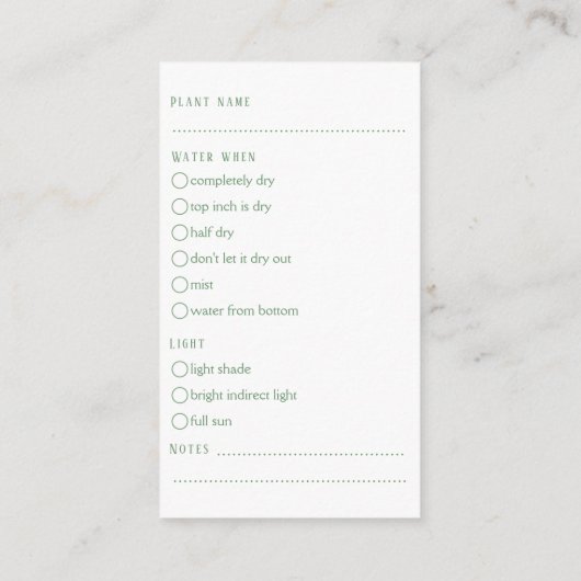 Leuke Plant Care Guide Modern helder plant Informatiekaartje (Achterkant)