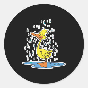 leuke plas eend in de regen ronde sticker