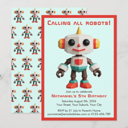 Leuke Plezier Robot Kinderverjaardag Kaart (Voorkant / Achterkant)