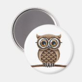 Leuke pluizige bruine uil met leesbril, wit magneet (Voorkant / Achterkant)