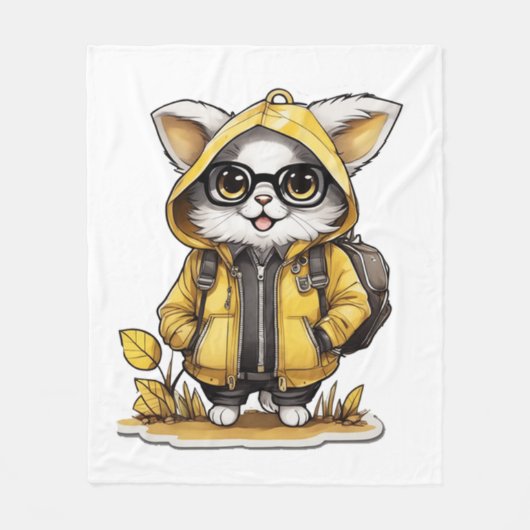 Leuke pluizige kat herfst esthetiek fleece deken (Voorkant)