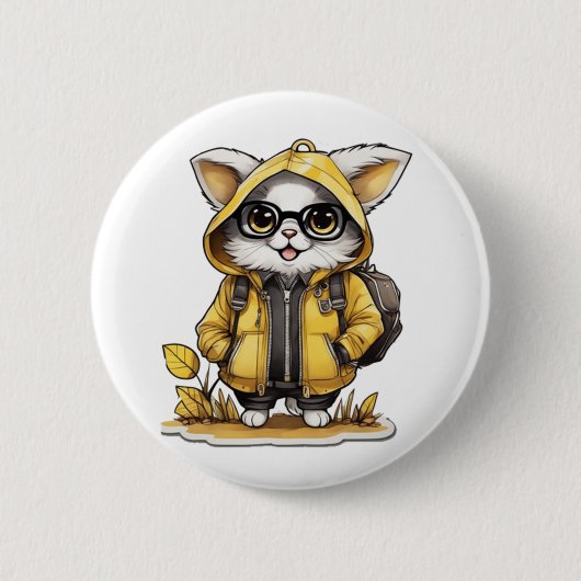 Leuke pluizige kat herfst esthetiek ronde button 5,7 cm (Voorkant)