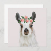 Leuke pluizige lama met Roos bloemkroon roze (Voorkant / Achterkant)