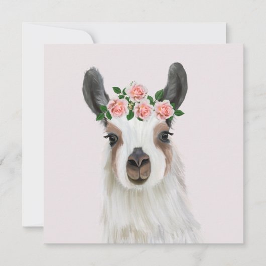 Leuke pluizige lama met Roos bloemkroon roze (Voorkant)