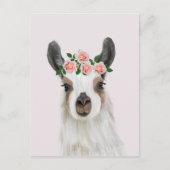 Leuke pluizige lama met Roos bloemkroon roze Briefkaart (Voorkant)