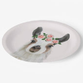 Leuke pluizige lama met Roos bloemkroon roze Papieren Bordje (Gekanteld)