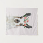 Leuke pluizige lama met Roos bloemkroon roze Wandkleed (Voorkant (horizontaal))