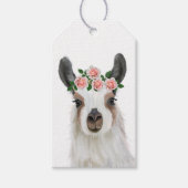 Leuke pluizige lama met Roos bloemkroon wit Cadeaulabel (Voorkant)