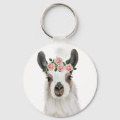 Leuke pluizige lama met Roos bloemkroon wit Sleutelhanger (Voorkant)