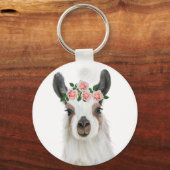 Leuke pluizige lama met Roos bloemkroon wit Sleutelhanger (Achterkant)