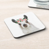 Leuke pluizige lama met Rozen bloemkroon Bier Onderzetter (Linkerzijde)