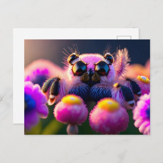 Leuke pluizige spin, Postcrossing Briefkaart (Voorkant / Achterkant)