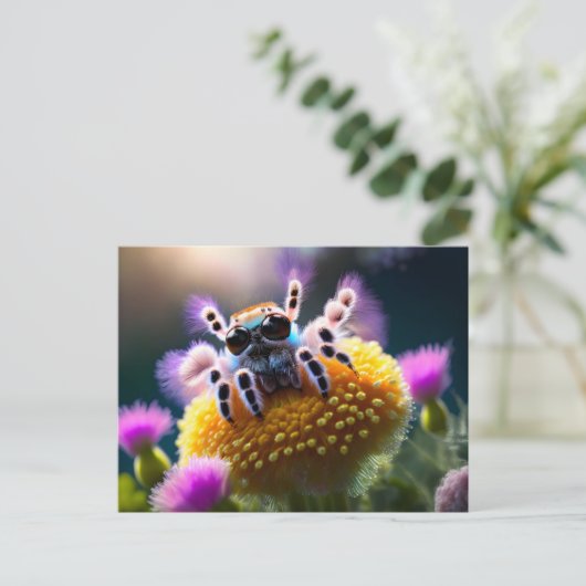 Leuke pluizige spin, Postcrossing Briefkaart (Staand voorkant)