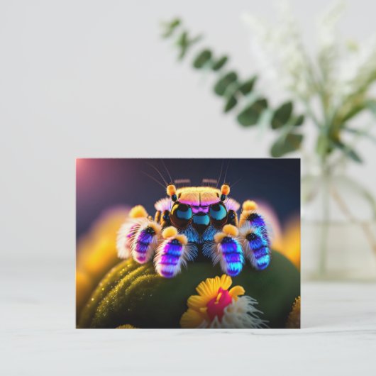 Leuke pluizige spin, Postcrossing Briefkaart (Staand voorkant)