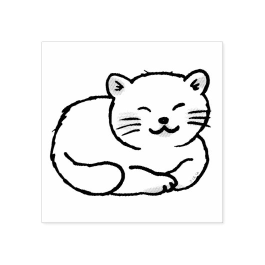 Leuke pluizige witte kat cartoon rubberstempel (Afrduk)
