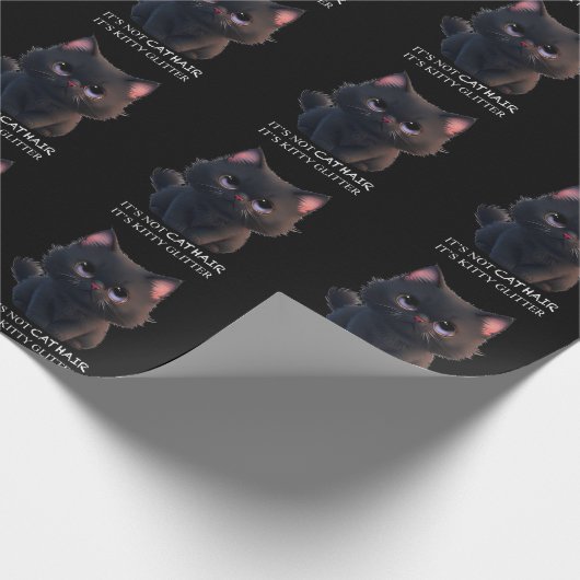 Leuke pluizige zwarte kat cadeaupapier (Hoek)