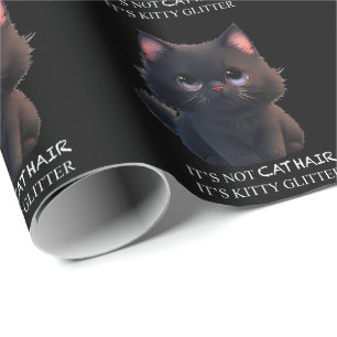 Leuke pluizige zwarte kat cadeaupapier