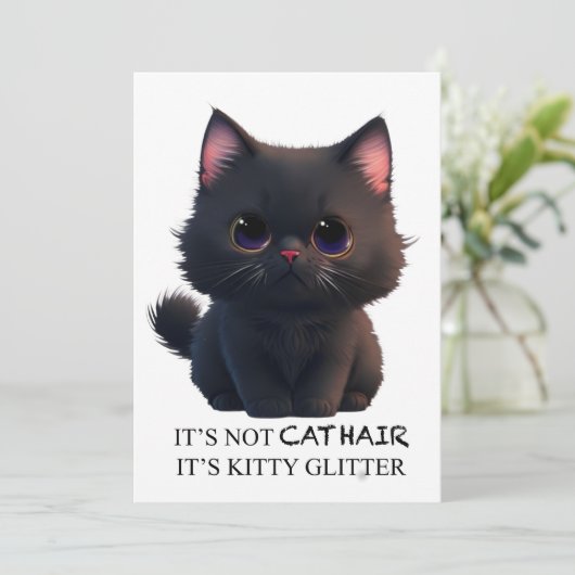 Leuke pluizige zwarte kat kaart (Staand voorkant)