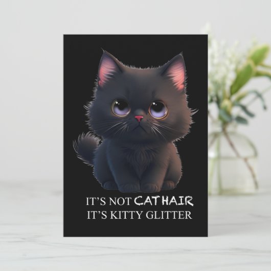 Leuke pluizige zwarte kat kaart (Staand voorkant)