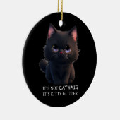 Leuke pluizige zwarte kat keramisch ornament (Rechts)