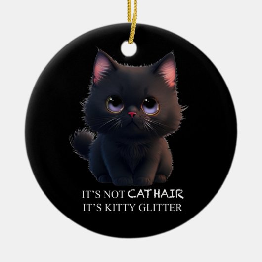 Leuke pluizige zwarte kat keramisch ornament (Voorkant)