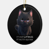 Leuke pluizige zwarte kat keramisch ornament (Links)