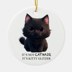 Leuke pluizige zwarte kat keramisch ornament