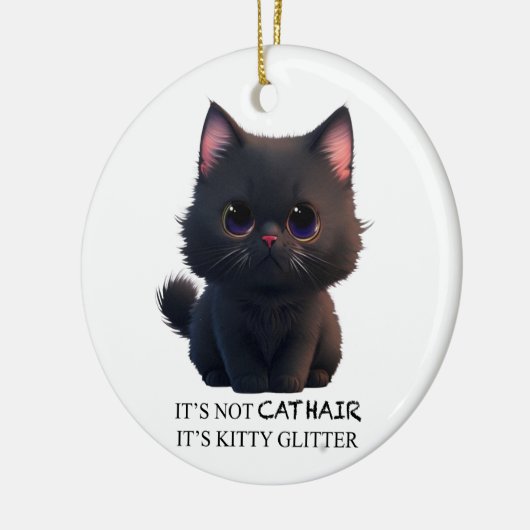 Leuke pluizige zwarte kat keramisch ornament (Links)