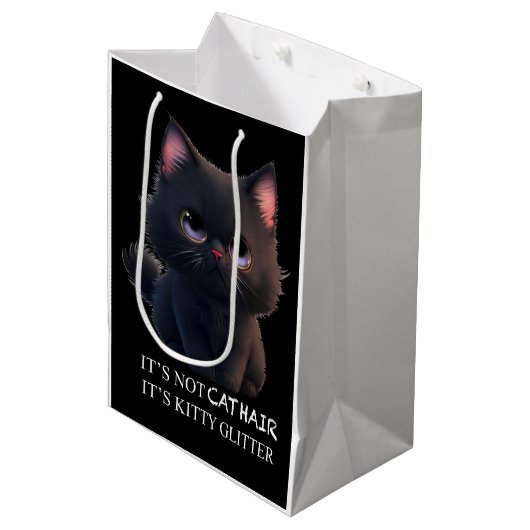 Leuke pluizige zwarte kat medium cadeauzakje (Voorkant Gekanteld)