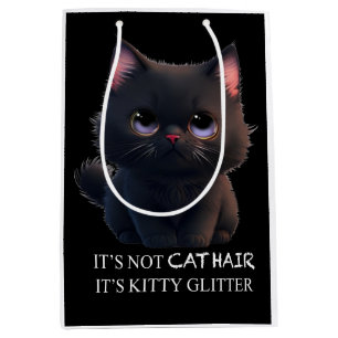 Leuke pluizige zwarte kat medium cadeauzakje