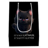 Leuke pluizige zwarte kat medium cadeauzakje (Achterkant)