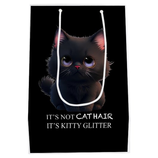 Leuke pluizige zwarte kat medium cadeauzakje (Achterkant)