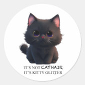 Leuke pluizige zwarte kat ronde sticker (Voorkant)