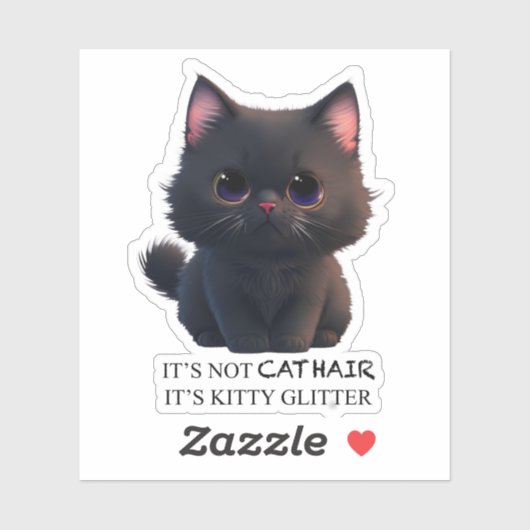 Leuke pluizige zwarte kat sticker (Vel)