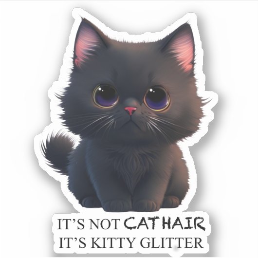 Leuke pluizige zwarte kat sticker (Voorkant)