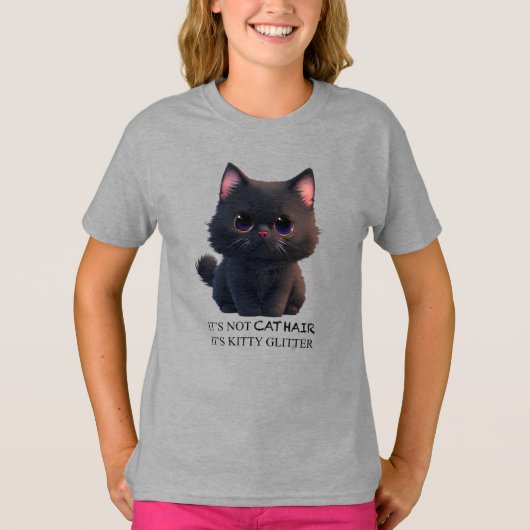 Leuke pluizige zwarte kat t-shirt (Voorkant)