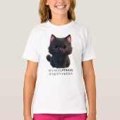 Leuke pluizige zwarte kat t-shirt (Voorkant)