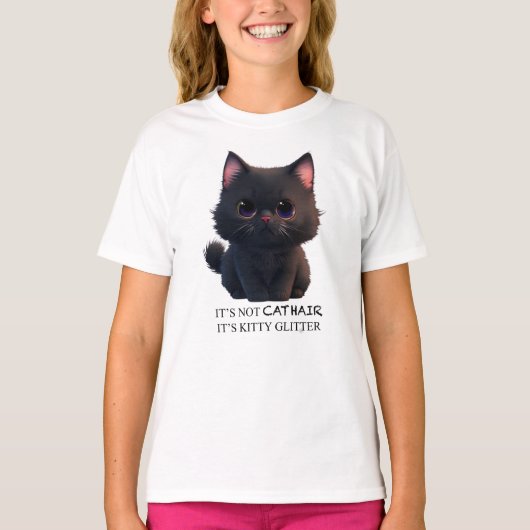 Leuke pluizige zwarte kat t-shirt (Voorkant)