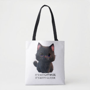 Leuke pluizige zwarte kat tote bag