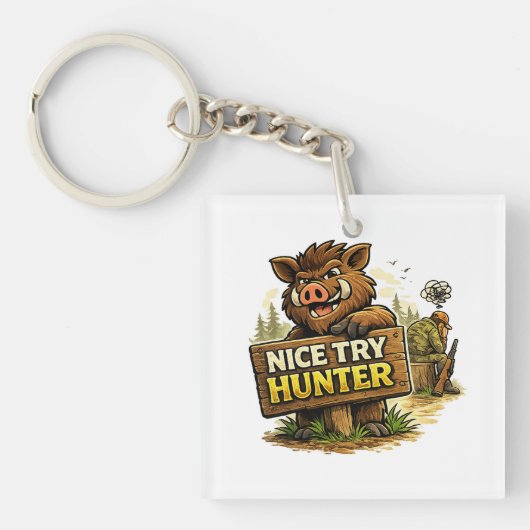 Leuke poging jager sleutelhanger (voorkant)