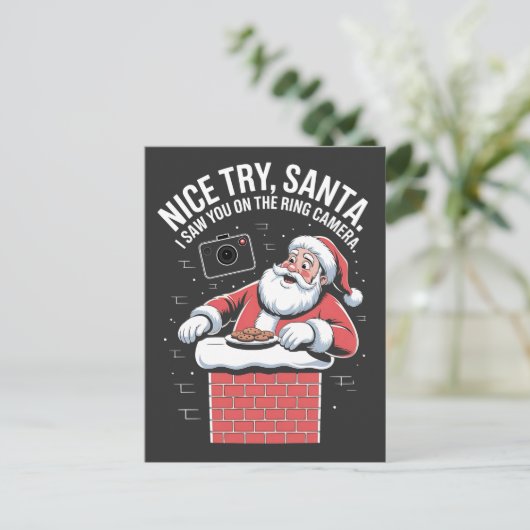 Leuke poging Kerstman, ik zag je op de ringcamera Uitnodiging Briefkaart (Staand voorkant)