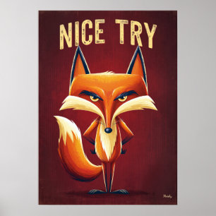Leuke Poging Vos – Grappige Slimme Cartoon Karakte Poster